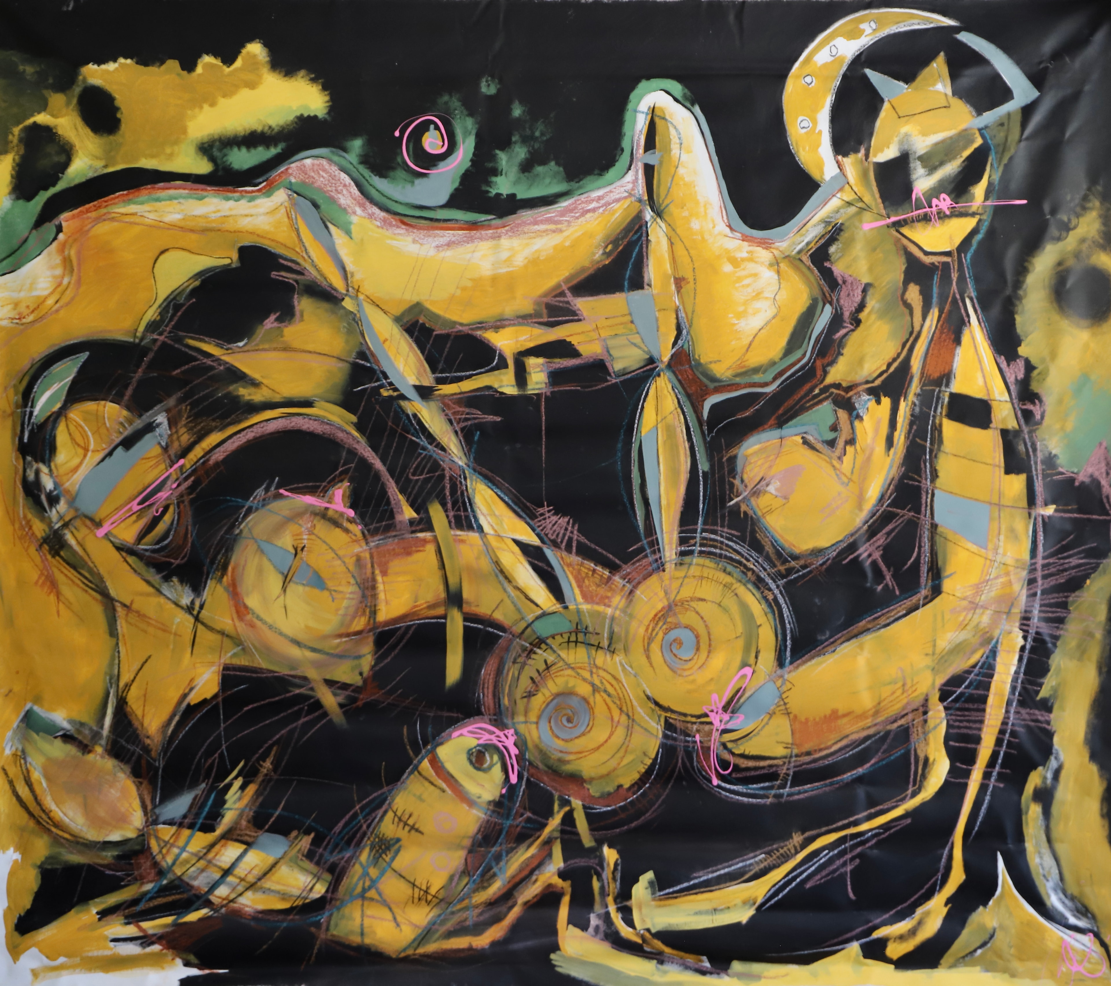 Ants, Acrylic, pastel chalk, pencil on canvas, 2022