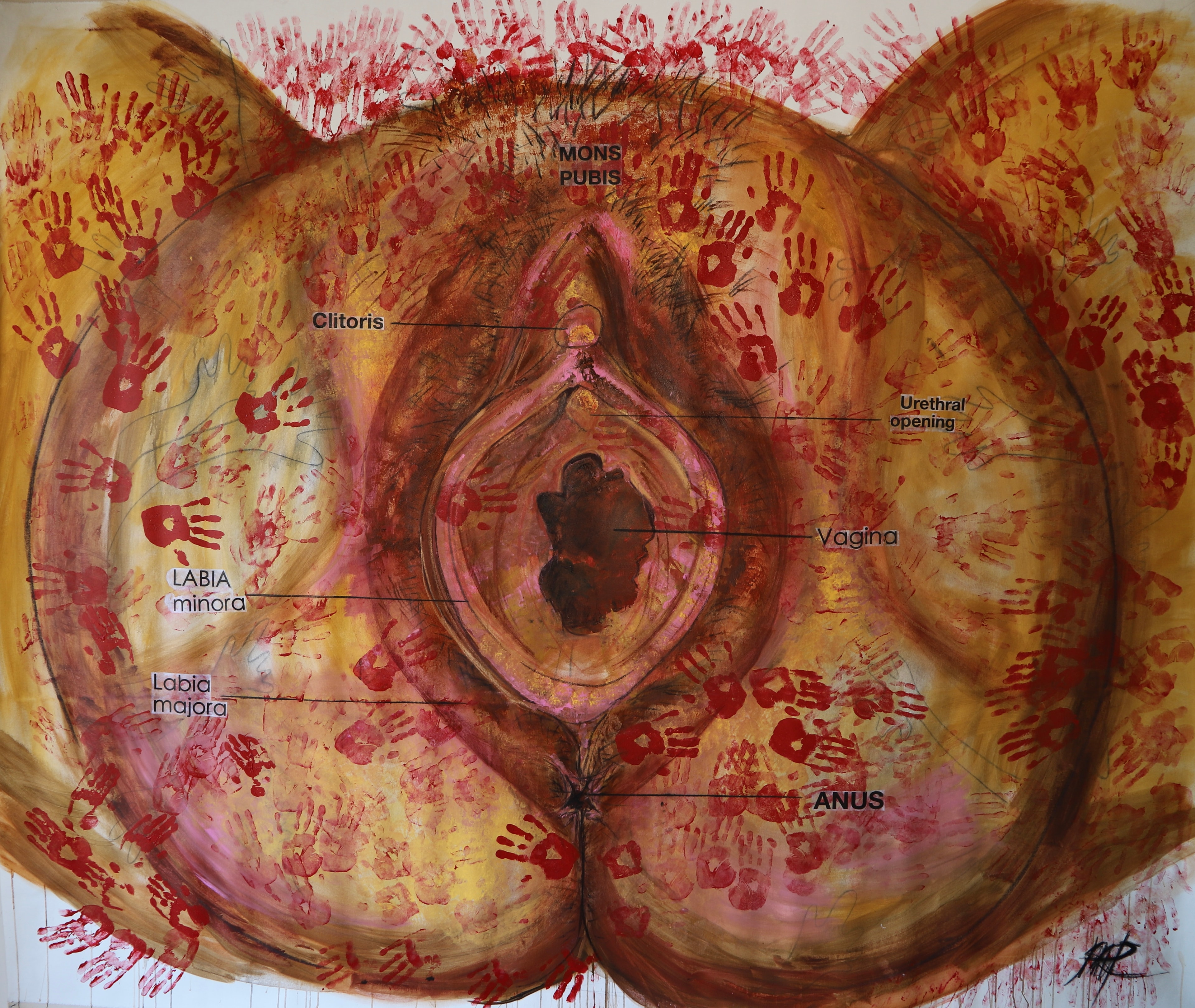 Bloody Vestibule, Acrylic, chalk, ink on canvas, 2022