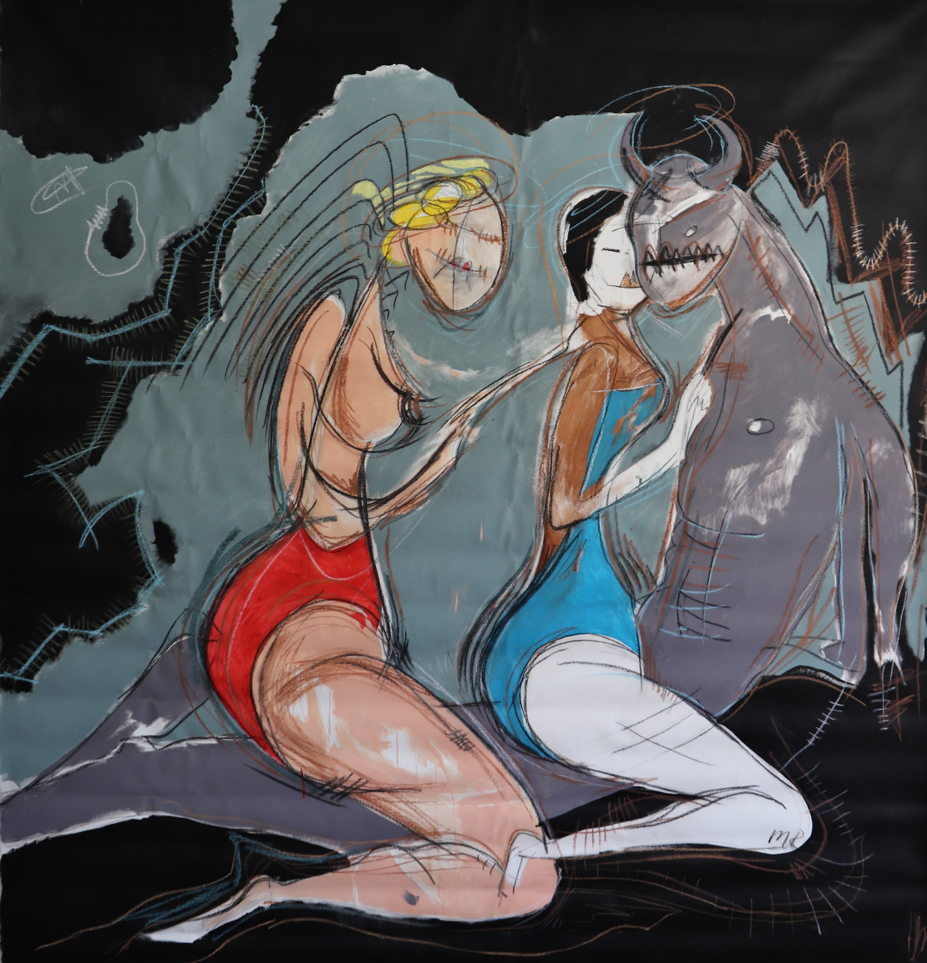 Demon, Acrylic, pastel chalk, pencil on canvas, 2022