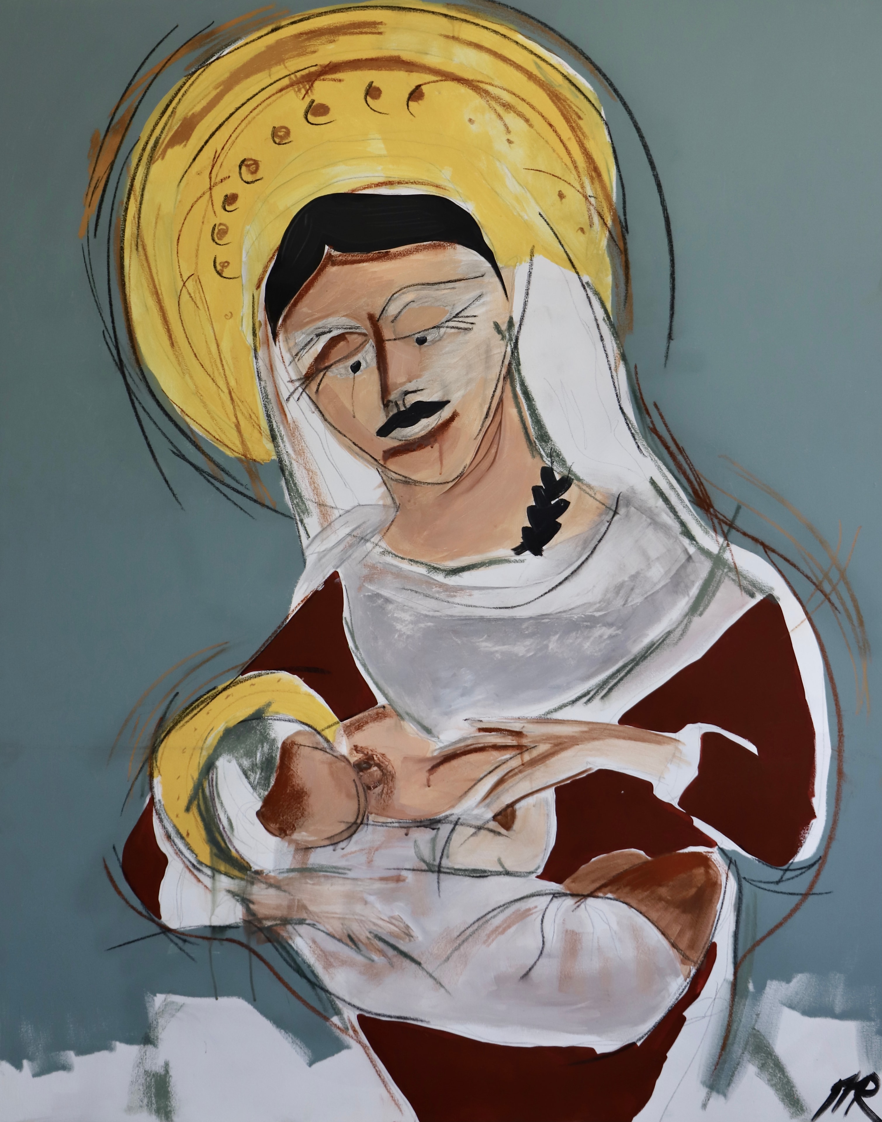 Mother Mary, Acrylic, pastel chalk on canvas, 2022