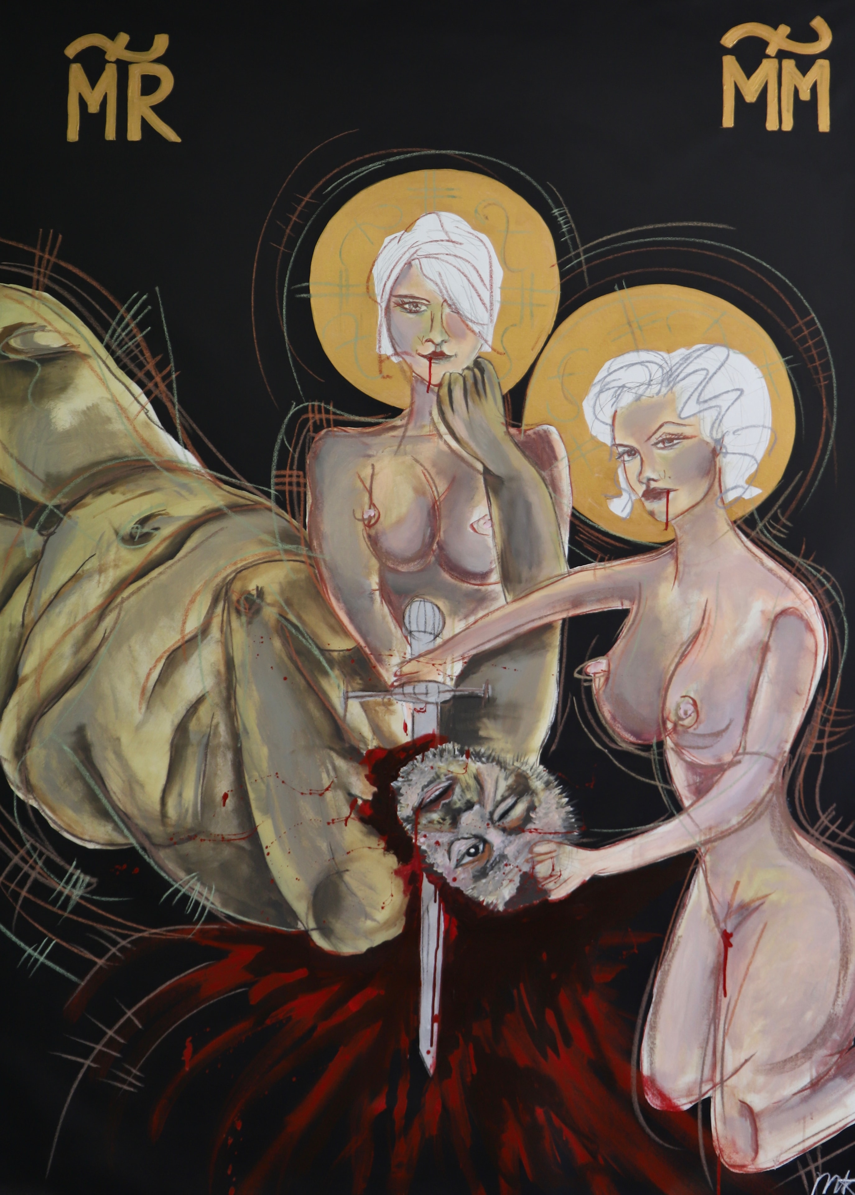 Murder She Wrote, Acrylic, pastel chalk, pencil on canvas, 2022
