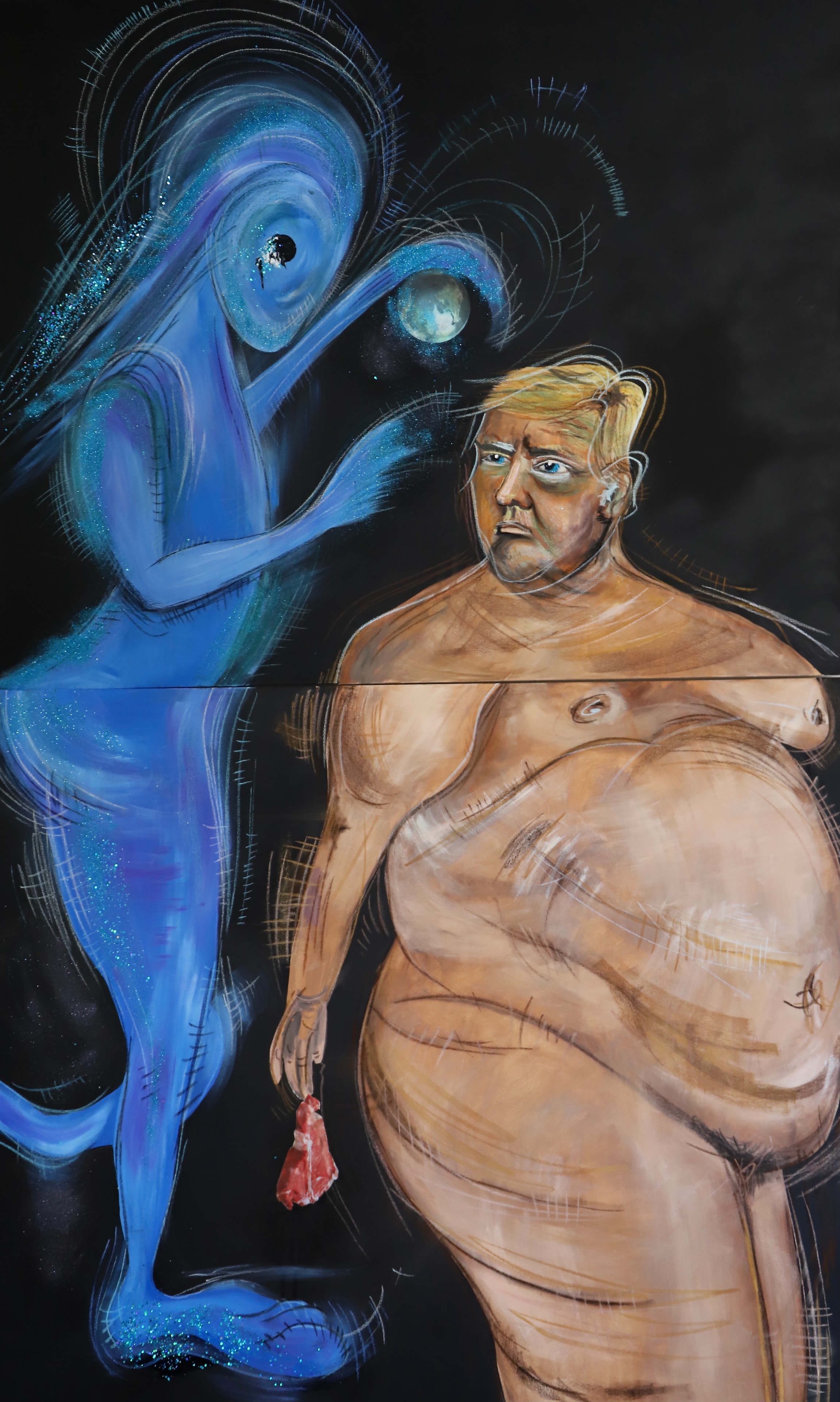 Stardust, Acrylic, pastel chalk, pencil, ink on canvas, 2022