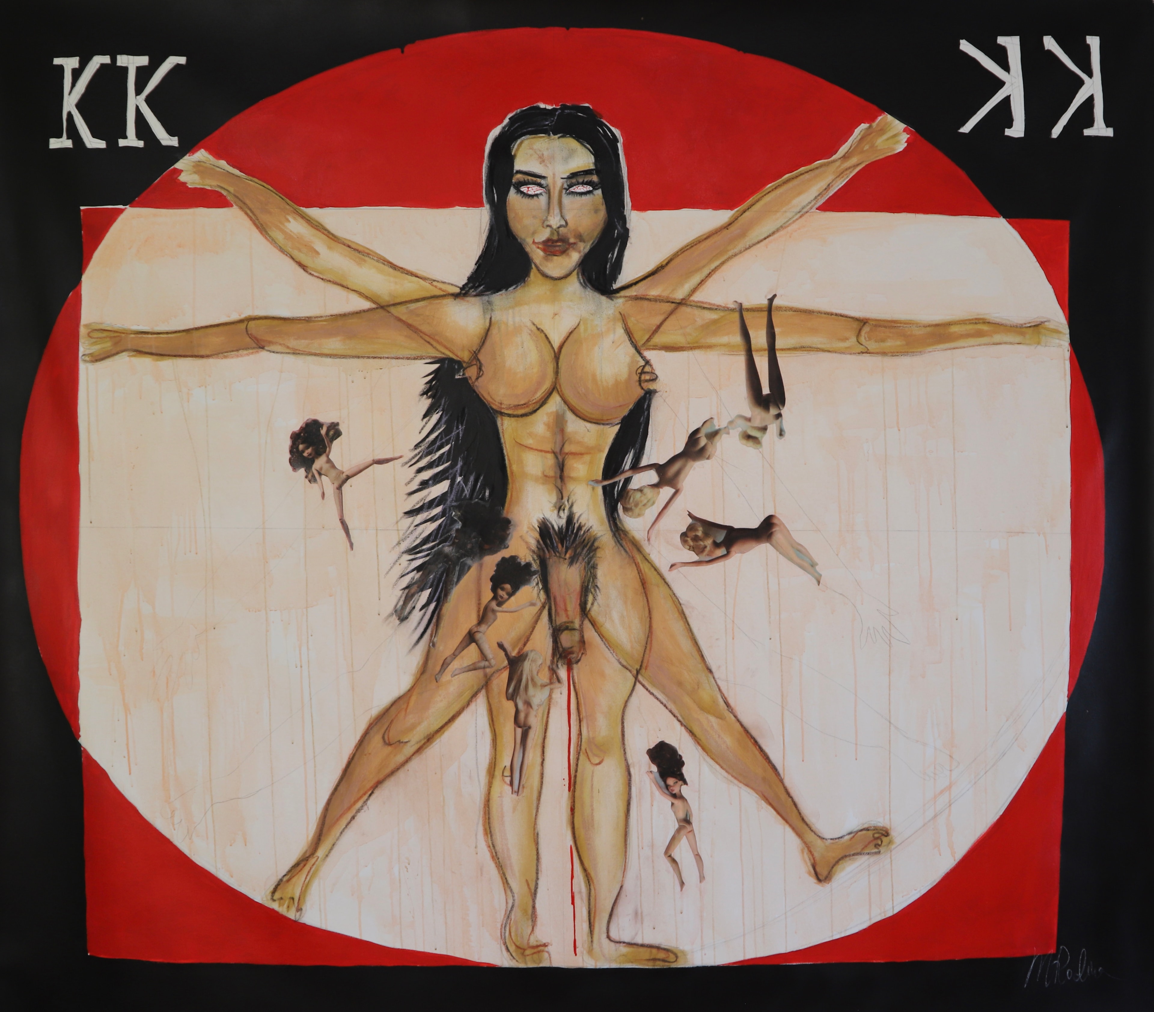 Vitruvian Woman, Acrylic, pencil, chalk on canvas, 2022