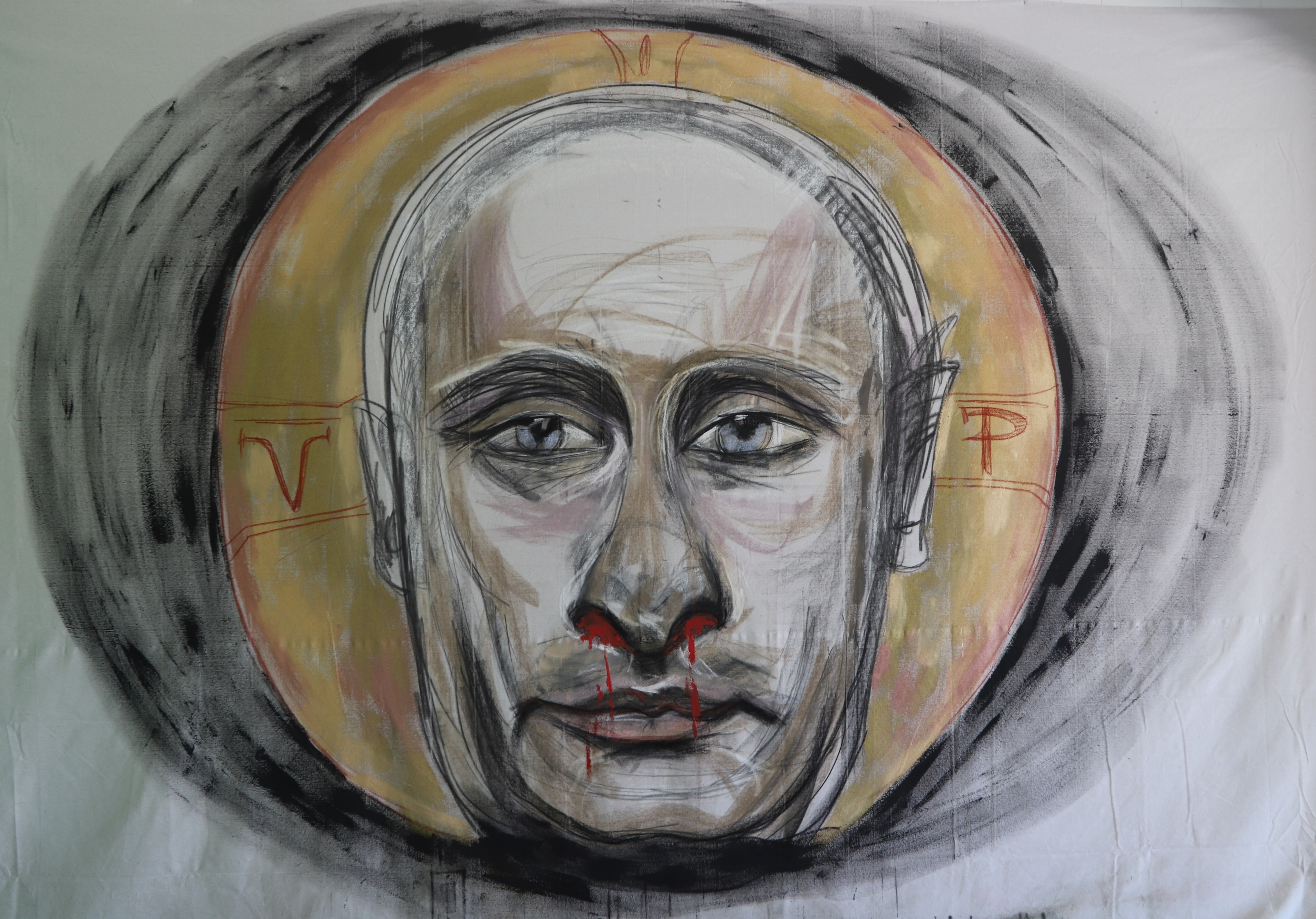 Nosebleed, Acrylic, pencil, chalk on canvas, 2023