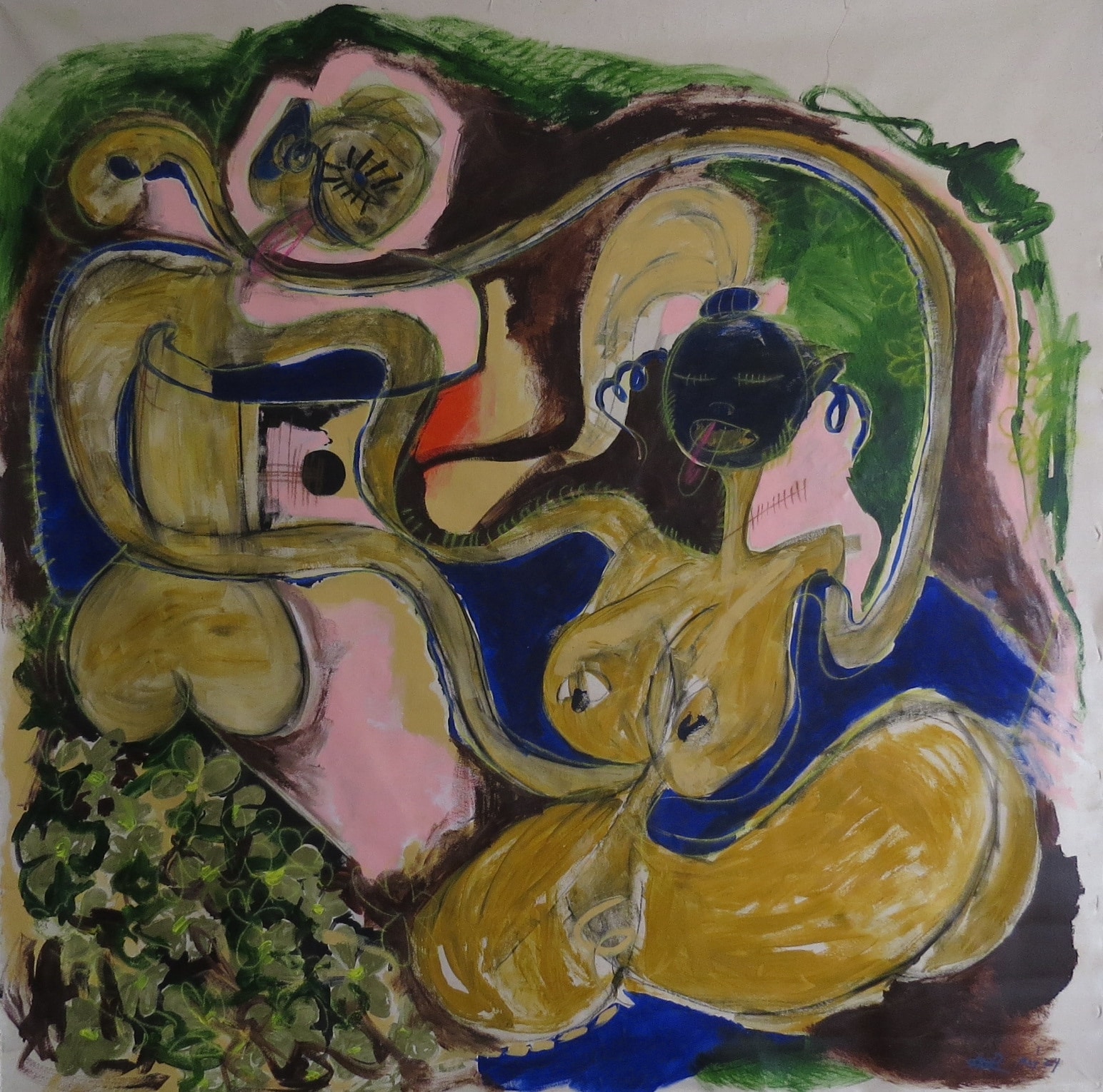 Aliens Making Love, Acrylic, chalk, pencil on canvas, 2024