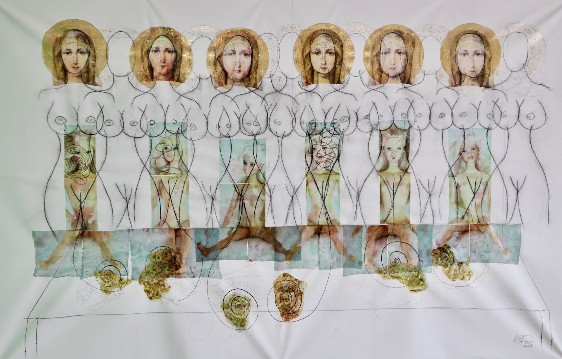 Heart of Gold (I), Acrylic, pencil, gold leaf, ink on canvas, 2024
