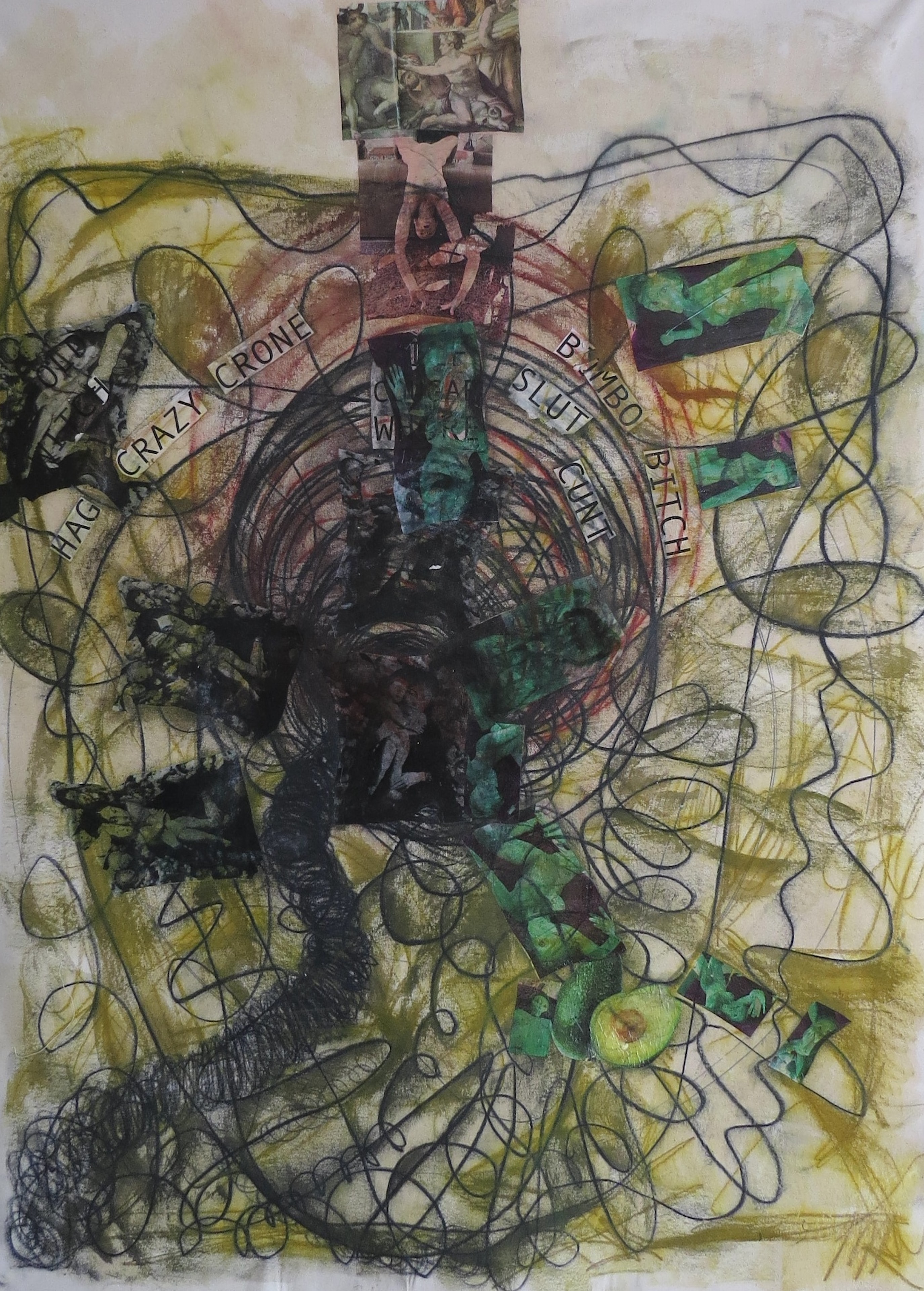 Keep Calling Me Names, Acrylic, chalk, ink on canvas, 2024