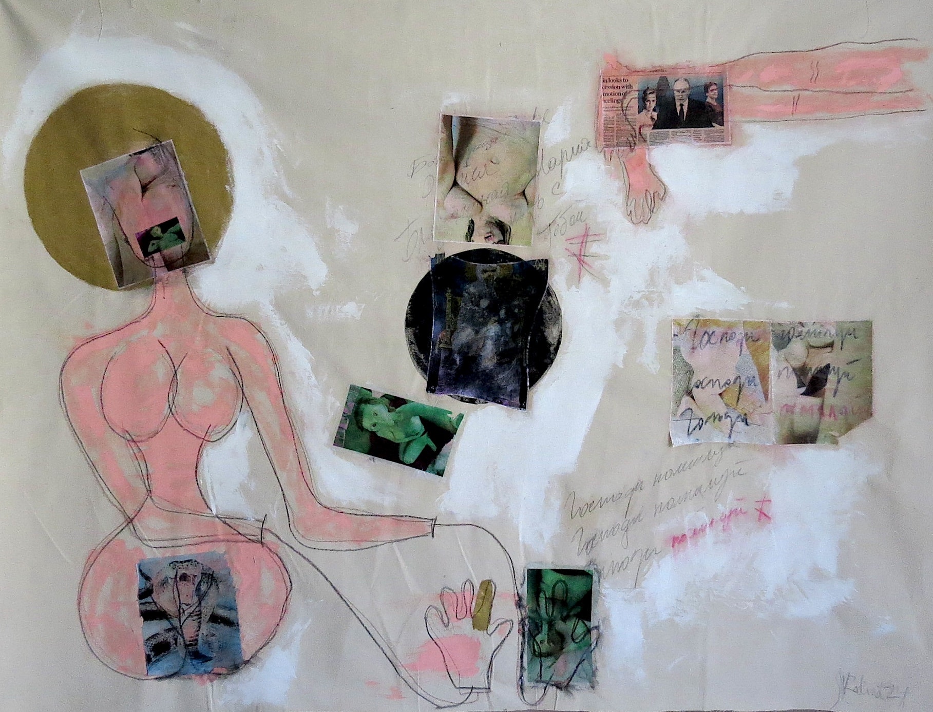 Russian Prayer, Acrylic, chalk, pencil, ink on canvas, 2024