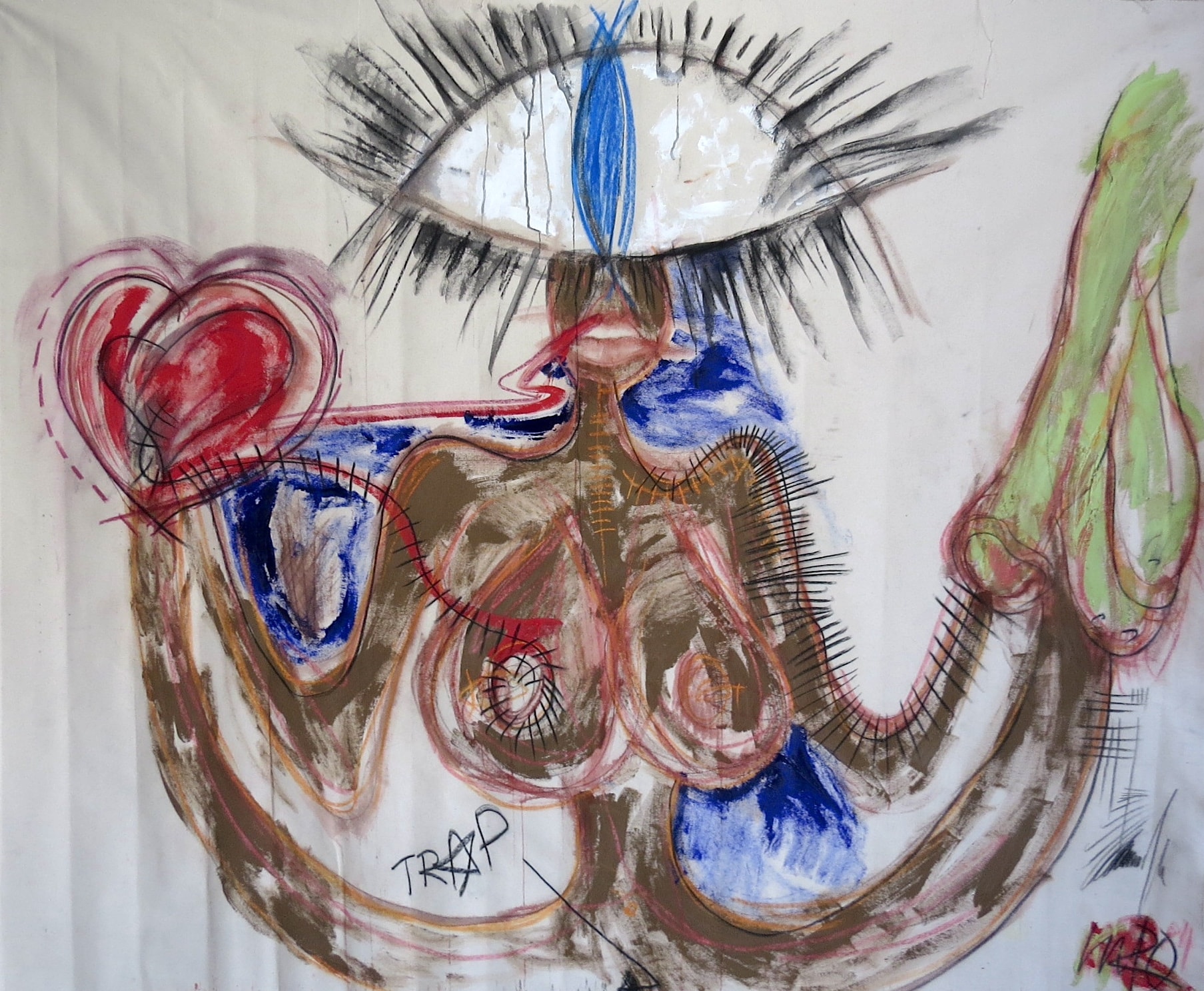 Trap, Acrylic, chalk on canvas, 2024