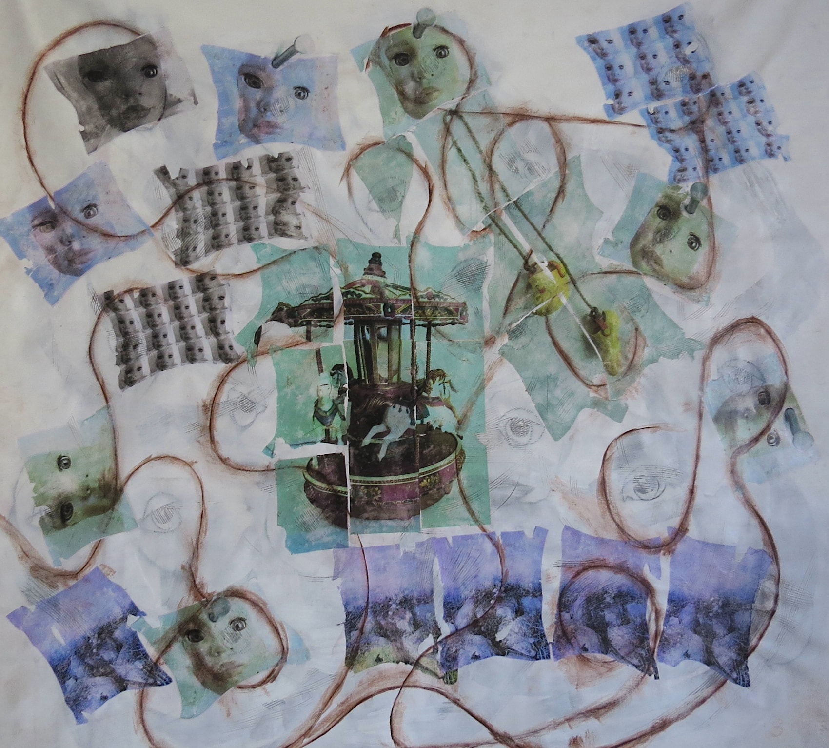 Factory of Dolls, Acrylic, chalk, ink on canvas, 2025
