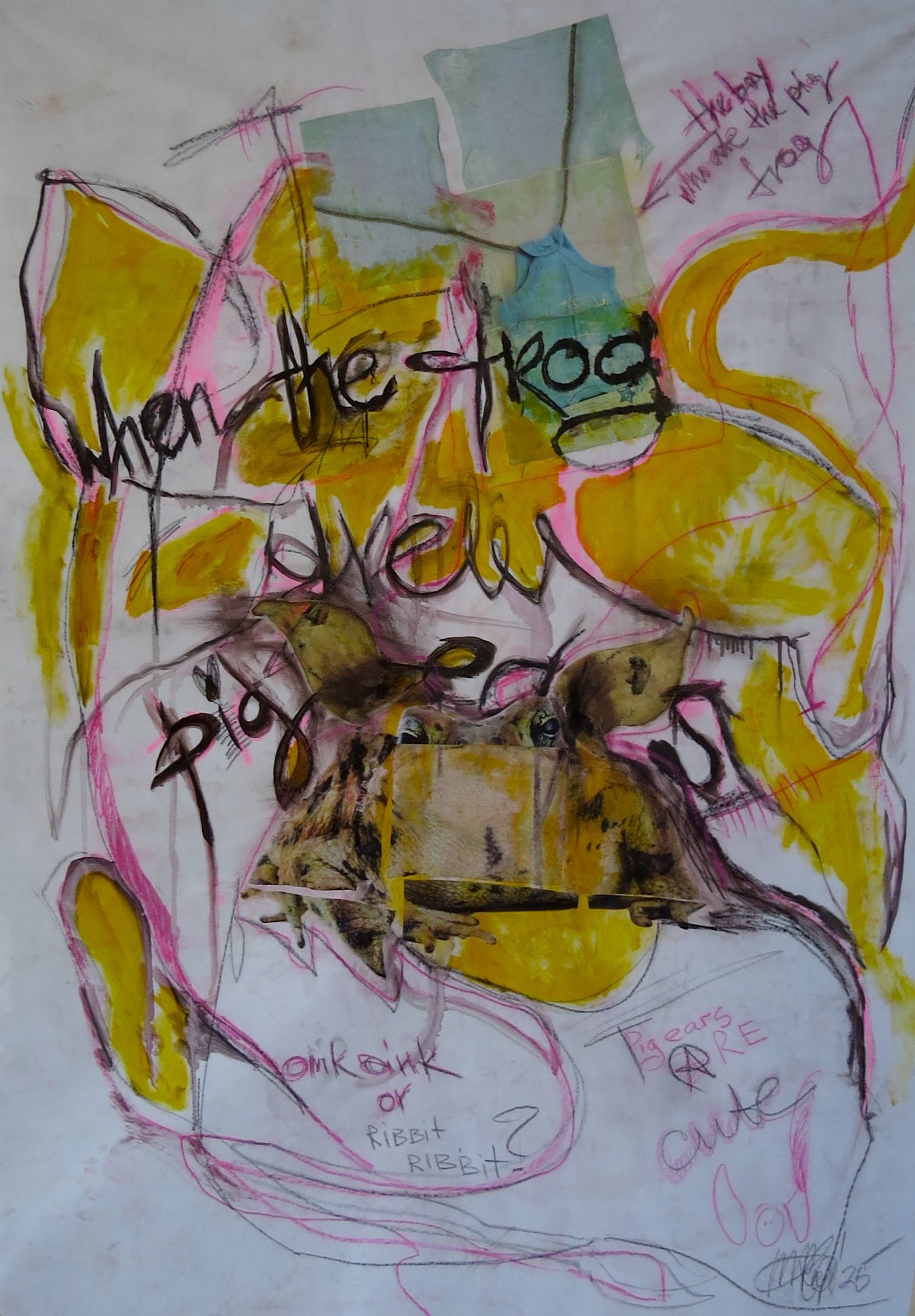When the Frog Grew Pig's Ears, Acrylic, chalk, ink on canvas, 2025