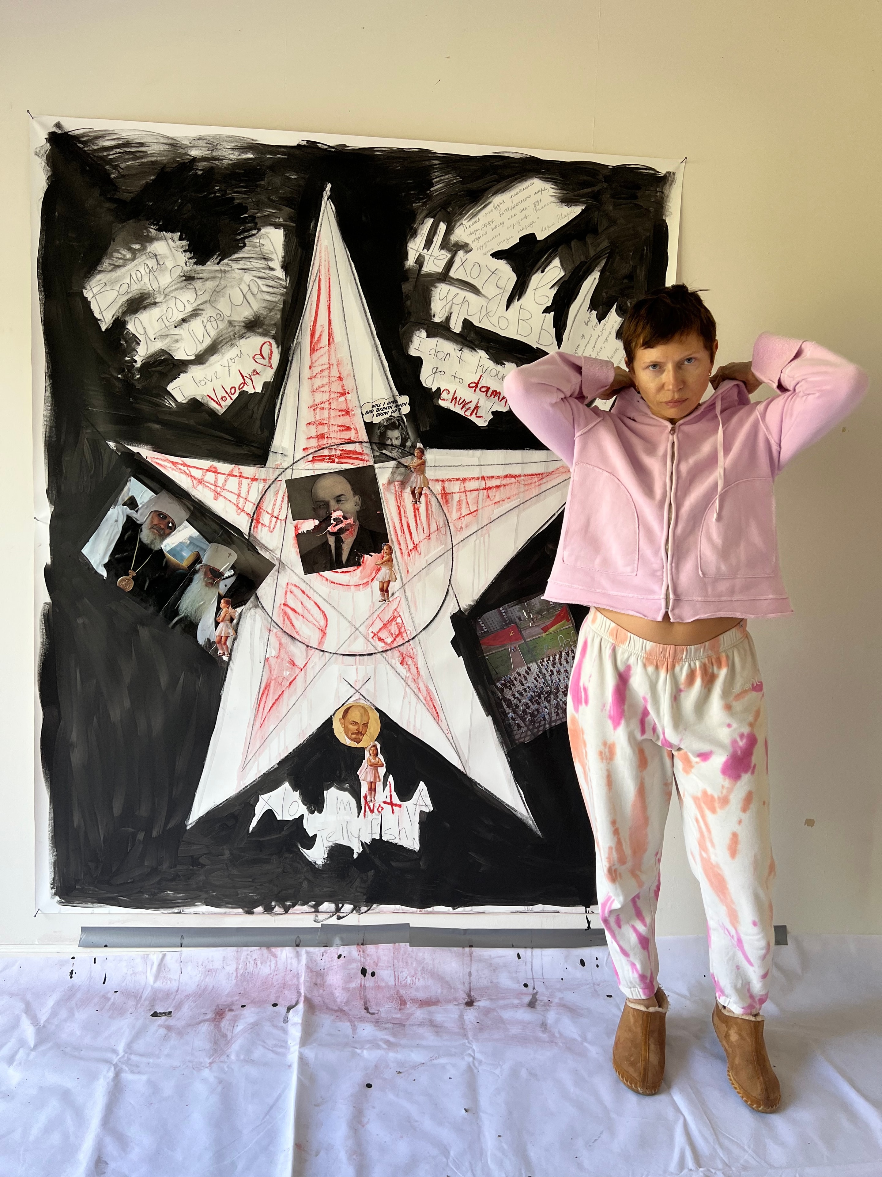 Marina Orlova with mixed media star collage artwork
